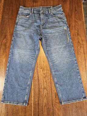 American Eagle Women Ex-Boyfriend Jean Low-Rise Strigid Blue Denim Size 12 Short